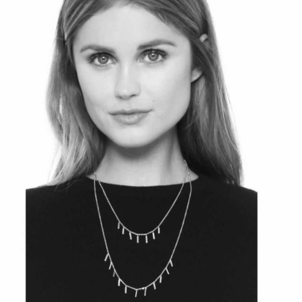 NWT Rebecca Minkoff Silver Layered Double Strand Fringe Necklace